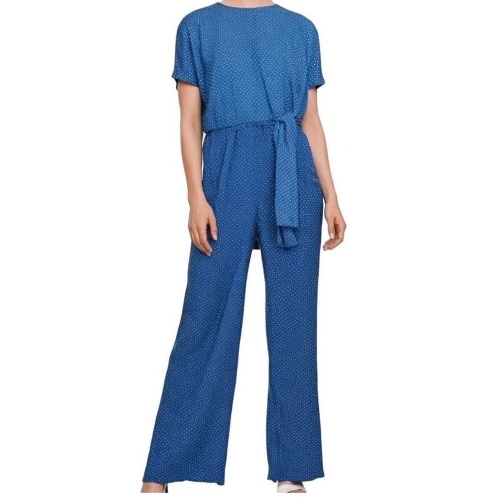 Zara Vibrant Blue Polka-Dot wide leg jumpsuit